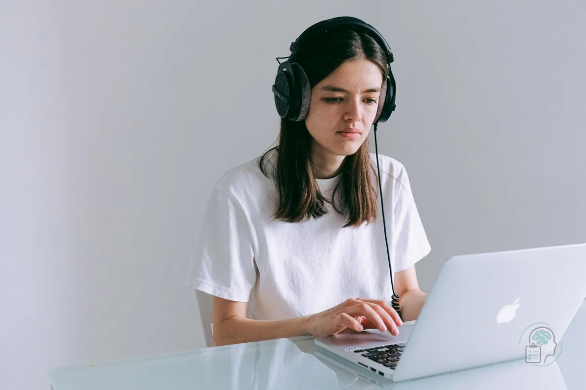 Dona treballant amb auriculars per reduir el soroll, una adaptació habitual davant la sobrecàrrega sensorial en l'autisme