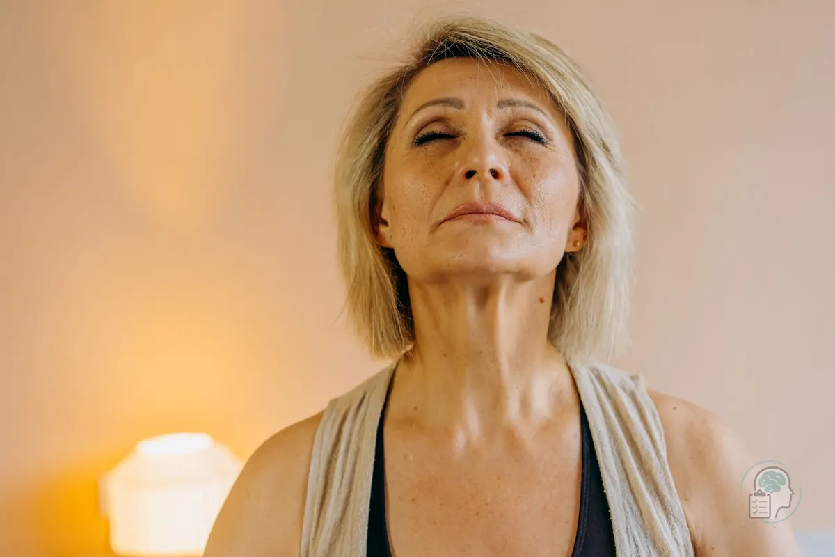 Mujer con los ojos cerrados durante un ejercicio de respiración, como los que se practican en la fase de estabilización de la terapia EMDR