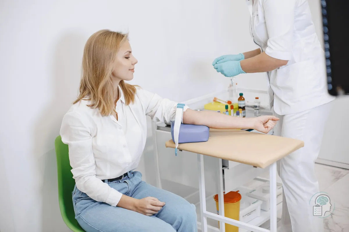 Mujer sentada en una consulta mientras una enfermera prepara una extracción de sangre, una de las situaciones que se trabajan en la fobia a las agujas