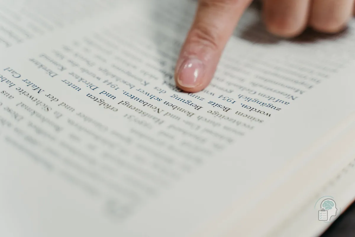 Dedo siguiendo las líneas de un libro, una estrategia de lectura habitual en adultos con dislexia