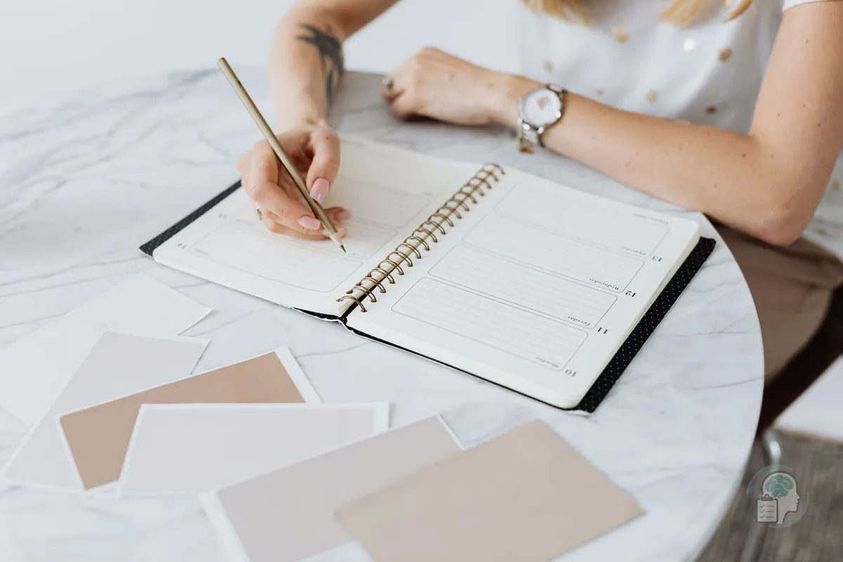 Persona anotando sus pensamientos en una libreta como parte de las tareas entre sesiones de la terapia cognitivo-conductual